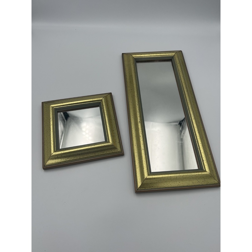 VTG Wooden Frame Mirror Set of 2 Gold with Olive Green Multi Hanging Options1970